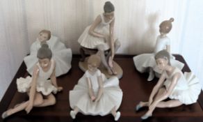 Six various Nao ceramic ballerinas all used and unchecked