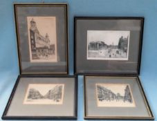 Four pencil signed monochrome etchings/engravings including Liverpool scenes All appear in