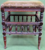 Early 20th century galleried and upholstered piano stool. Approx. 53 x 44 x 35cm Used condition,