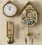 20th century Hermle hanging wall clock, plus Bradford "Flower Fairies" Songbird cuckoo clock Both