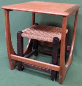 G Plan mid 20th century Teak side table, plus rush seated footstool Both in used condition, wear due