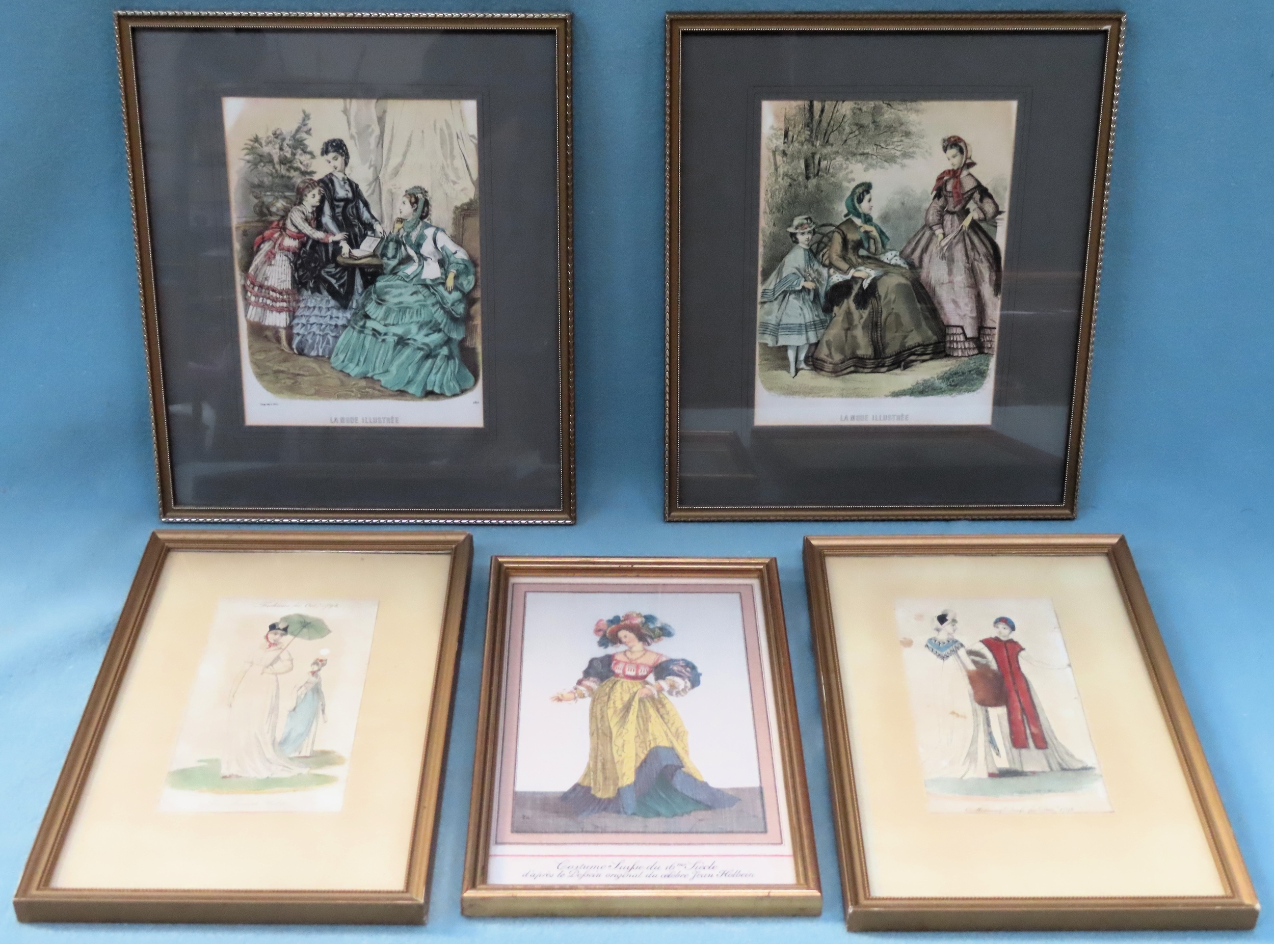 Five various framed Fashion prints All appear in reasonable used condition