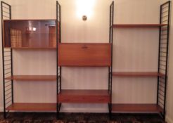 Ladderax mid 20th century teak adjustable stacking shelving unit