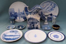 Parcel of mostly blue and white ceramics including Notre Dame in Bruges Belgium, Wedgwood