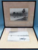 Two 1920's Jack Day Charcoal drawings - By the Nile & Below Garden Reach. Approx. 25 x 36cm Both