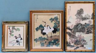 Three various framed oriental silk paintings All appear in reasonable used condition