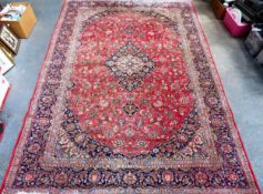 Large decorative Iranian Kashan middle eastern style floor rug. Approx. 360cms x 270cms reasonable