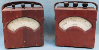 Two vintage mahogany cased Weir Electric Co. Ltd. Volts/Amperes testing set. Approx. 22 x 19 x