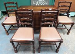 20th century dark oak gateleg dining table with four ladder back chairs reasonable used minor