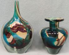Two pieces of Mdina signed multi-coloured Maltese glass vases. Largest Approx. 21cms H reasonable