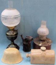 Sundries Inc. brass and copper oil lamps, blow torch, bed warmer and jelly mould all used and