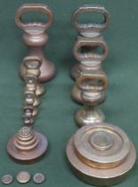Part sets of vintage graduated brass bell weights, plus other small brass weights all used and
