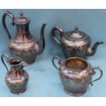 Early 20th century repousse decorated four piece tea/coffee set reasonable used condition wear due