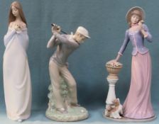 Three large figures by Lladro, Nao, and Nadal. Largest Approx. 36cms H all appear reasonable used
