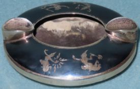 Siam Sterling silver oval ashtray. Total Weight Approx. 56.3g reasonable used condition
