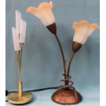 Two decorative three sconce table lamps, both with glass shades. Largest Approx. 48cms H both