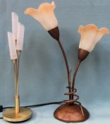 Two decorative three sconce table lamps, both with glass shades. Largest Approx. 48cms H both