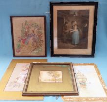 Various pictures and prints, unframed watercolours etc