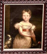 C D(?) LANGLEY, OIL ON CANVAS, PORTRAIT OF A YOUNG CHILD WITH SPANIEL, SIGNED AND DATED 1828