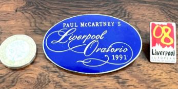 PAUL MCCARTNEY'S LIVERPOOL ORATORIO 1991 BROOCH, ALSO 02 CAPITAL OF CULTURE BROOCH