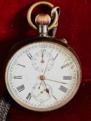METAL CASED POCKET WATCH, SECONDS DIAL AND STOP WATCH FUNCTION