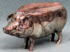 Hallmarked silver pig form pincushion. Birmingham assay