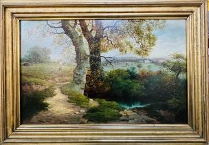G TURNER, OIL ON CANVAS, ENGLISH LANDSCAPE, ONE OF A PAIR (SEE NEXT PHOTO), APPROX 40 x 22cm
