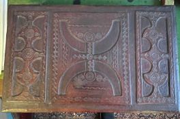 CARVED LEATHER COVERED DOCUMENT BOX, APPROX 40cm LONG