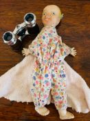 GLOVE PUPPET "POLLY PIGTAIL", PLUS SMALL PAIR OF OPERA GLASSES