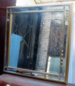 20th century gilded and bevelled sectional wall mirror. Approx. 64 x 63cm