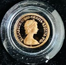 1979 HER MAJESTY QUEEN ELIZABETH II PROOF ROYAL MINT HALF SOVEREIGN IN ORIGINAL CASE AND BOX