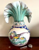 LARGE JAPANESE CERAMIC VASE DECORATED WITH POLYCHROME PANELS TO EACH, APPROX 54.5cm HIGH