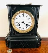 SLATE AND VEINED MARBLE CLOCK, APPROX 22cm HIGH