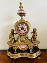 FRENCH GILDED AND ENAMELLED MANTLE CLOCK, NO DOME, APPROX 39cm HIGH