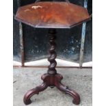 Victorian mahogany barley twist octagonal tripod side table. Approx. 72cm H x 52cm Diameter