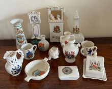 FOURTEEN VARIOUS PIECES OF CRESTED WARE, VARIOUS FACTORIES INCLUDING CARLTON, GOSS, ETC.