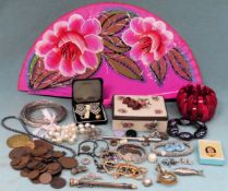 Mixed lot including various costume jewellery, RAF badge, propelling pencil, articulated fish