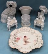 Mixed lot of ceramics including Staffordshire figure, Winton dish, parianware cupid figure etc