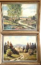 W. BEHLAW & F. WOLNUM? MATCHED PAIR OF MID 20TH CENTURY OIL LAID ON BOARDS, RURAL ASPECTS