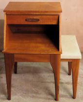 1970's "Chippy" teak telephone table with pull out seat. Approx. 69cm H x 42cm W x 42cm D Reasonable
