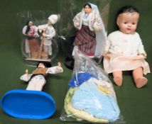 Vintage jointed doll, plus souvenir tourist dolls All in used condition, unchecked
