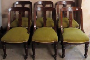 Set of six 19th century carved mahogany upholstered dining chairs. Approx. 89cm H All in