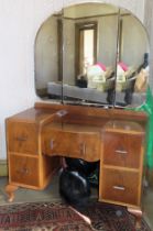 Art Deco walnut veneered mirror back dressing table. Approx. 163cm H x 106cm W x 50cm D Reasonable