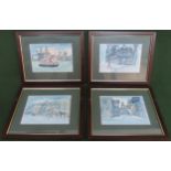 Set of four framed J. Bowen watercolour and ink drawings depicting Liverpool & Chester scenes.