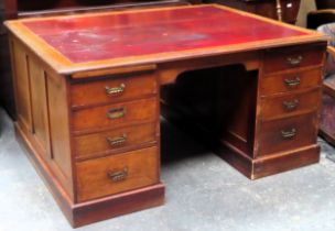 19th century Simpoles mahogany 16 drawer partners writing desk with leather insert. Approx. 77cms