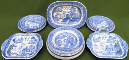 Various Blue and White china including Willow Pattern, Wedgwood. Approx. 20+ pieces All in used