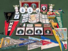 Mixed lot including portraits and silhouettes, cigarette cards, pennants etc All in used