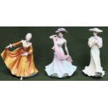 Royal Doulton 'Kirsty' figure, plus 2 Coalport Ladies of Fashion figures reasonable used condition
