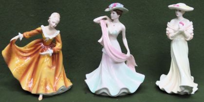 Royal Doulton 'Kirsty' figure, plus 2 Coalport Ladies of Fashion figures reasonable used condition