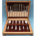 Art Deco oak cased canteen of silver plated cutlery by Thomas W. Cork reasonable used with scuffs